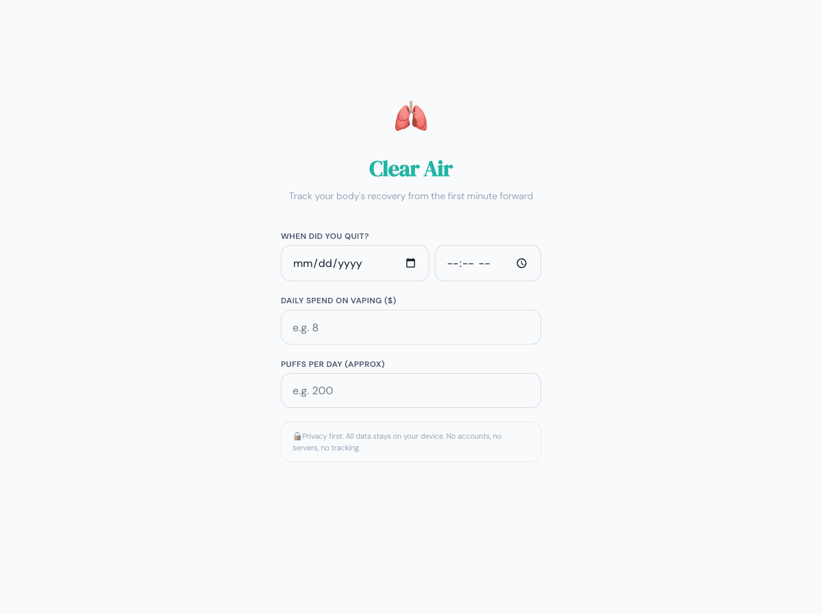 Clear Suite app setup screen